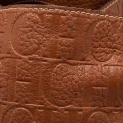 Pre Owned CH Carolina Herrera Brown Monogram Embossed Leather Matryoshka Tote