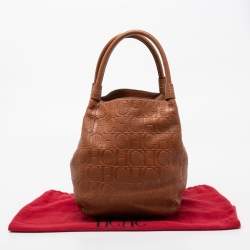 Pre Owned CH Carolina Herrera Brown Monogram Embossed Leather Matryoshka Tote