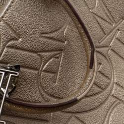 Pre Owned CH Carolina Herrera Metallic Embossed Leather Charm Tote