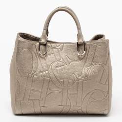 Pre Owned CH Carolina Herrera Metallic Embossed Leather Charm Tote