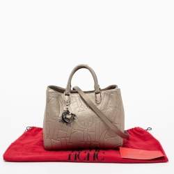 Pre Owned CH Carolina Herrera Metallic Embossed Leather Charm Tote