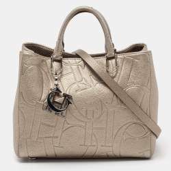 Pre Owned CH Carolina Herrera Metallic Embossed Leather Charm Tote