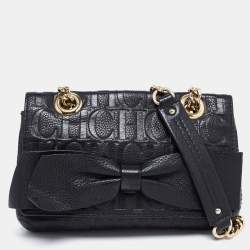 Pre Owned CH Carolina Herrera Black Monogram Embossed Leather Mini Audrey Shoulder Bag
