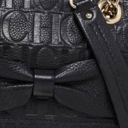 Pre Owned CH Carolina Herrera Black Monogram Embossed Leather Mini Audrey Shoulder Bag