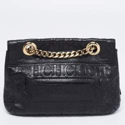 Pre Owned CH Carolina Herrera Black Monogram Embossed Leather Mini Audrey Shoulder Bag