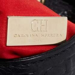 Pre Owned CH Carolina Herrera Black Monogram Embossed Leather Mini Audrey Shoulder Bag