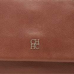 Pre Owned CH Carolina Herrera Brown Leather Minueto Flap Bag