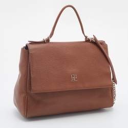 Pre Owned CH Carolina Herrera Brown Leather Minueto Flap Bag