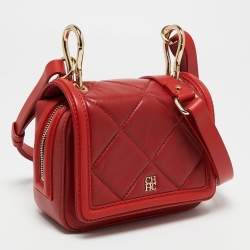 Pre Owned CH Carolina Herrera Red Quilted Leather Crossbody Bag