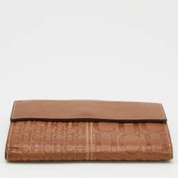 مملوكة مسبقًا CH Carolina Herrera Light Brown Monogram Leather Bifold Flap Wallet