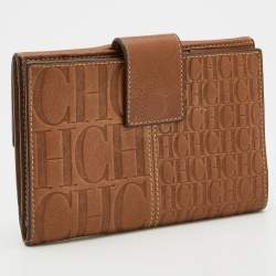 مملوكة مسبقًا CH Carolina Herrera Light Brown Monogram Leather Bifold Flap Wallet