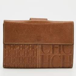 مملوكة مسبقًا CH Carolina Herrera Light Brown Monogram Leather Bifold Flap Wallet