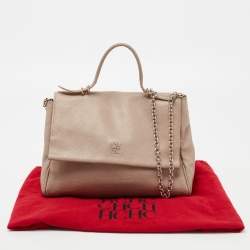 Pre Owned CH Carolina Herrera Beige Leather Minuetto Top Handle Bag