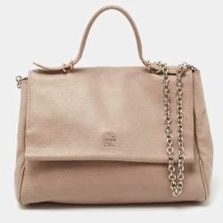 Pre Owned CH Carolina Herrera Beige Leather Minuetto Top Handle Bag