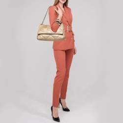 مملوكة مسبقًا CH Carolina Herrera Metallic Gold Quilted Leather Flap Chain Shoulder Bag