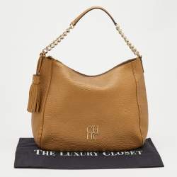 Pre Owned CH Carolina Herrera Gold Leather Chain Tassel Hobo
