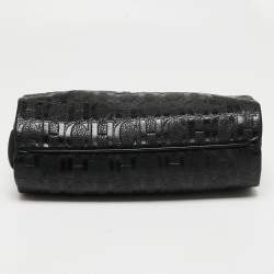 مملوكة مسبقًا CH Carolina Herrera Black Logo Embossed Leather Shoulder Bag