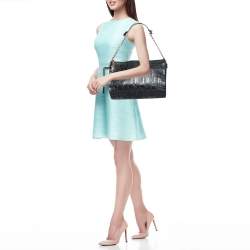 مملوكة مسبقًا CH Carolina Herrera Black Logo Embossed Leather Shoulder Bag