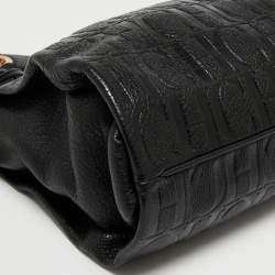مملوكة مسبقًا CH Carolina Herrera Black Logo Embossed Leather Shoulder Bag