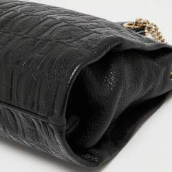 مملوكة مسبقًا CH Carolina Herrera Black Logo Embossed Leather Shoulder Bag