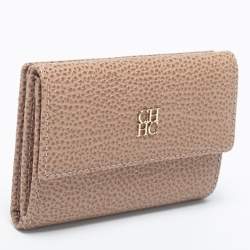 Pre Owned CH Carolina Herrera Beige Leather Flap Card Case