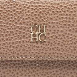Pre Owned CH Carolina Herrera Beige Leather Flap Card Case