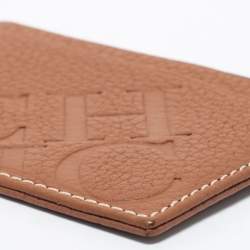 Pre Owned CH Carolina Herrera Tan Monogram Embossed Leather Card Holder