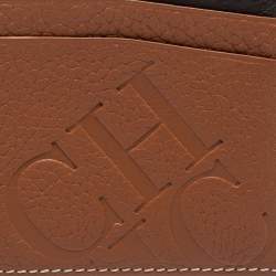 Pre Owned CH Carolina Herrera Tan Monogram Embossed Leather Card Holder