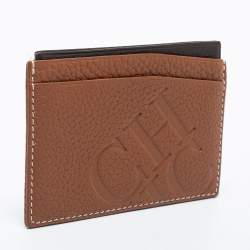 Pre Owned CH Carolina Herrera Tan Monogram Embossed Leather Card Holder