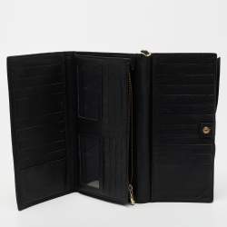 Pre Owned CH Carolina Herrera Black Monogram Embossed Leather Bow Flap Clutch