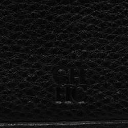 Pre Owned CH Carolina Herrera Black Monogram Embossed Leather Bow Flap Clutch