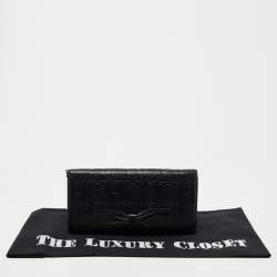 Pre Owned CH Carolina Herrera Black Monogram Embossed Leather Bow Flap Clutch