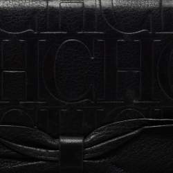 Pre Owned CH Carolina Herrera Black Monogram Embossed Leather Bow Flap Clutch