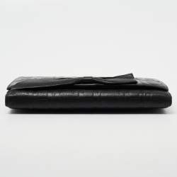 Pre Owned CH Carolina Herrera Black Monogram Embossed Leather Bow Flap Clutch