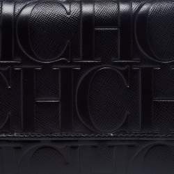 مملوكة مسبقًا CH Carolina Herrera Black Leather Logo Embossed Trifold Wallet