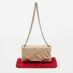 مملوكة مسبقًا CH Carolina Herrera Metallic Gold Quilted Leather Flap Chain Shoulder Bag