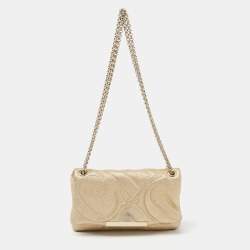 مملوكة مسبقًا CH Carolina Herrera Metallic Gold Quilted Leather Flap Chain Shoulder Bag