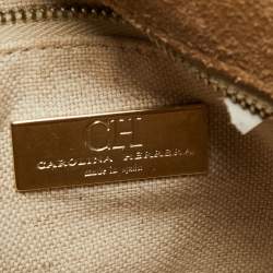 Pre Owned CH Carolina Herrera Brown Logo Embossed Leather Top Handle Bag