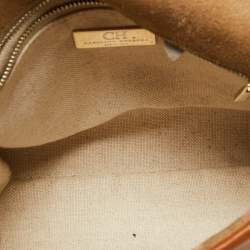 Pre Owned CH Carolina Herrera Brown Logo Embossed Leather Top Handle Bag