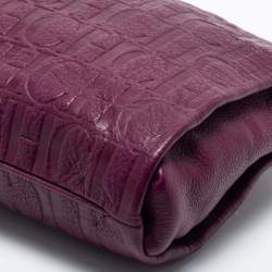 Pre Owned CH Carolina Herrera Purple Logo Embossed Leather Shoulder Bag