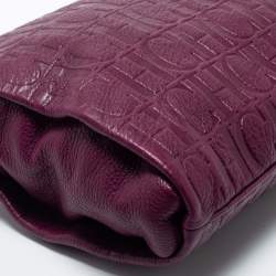 Pre Owned CH Carolina Herrera Purple Logo Embossed Leather Shoulder Bag