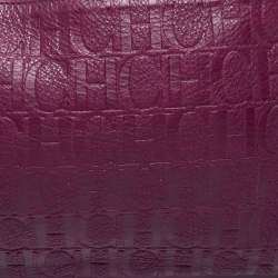 Pre Owned CH Carolina Herrera Purple Logo Embossed Leather Shoulder Bag