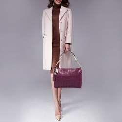 Pre Owned CH Carolina Herrera Purple Logo Embossed Leather Shoulder Bag