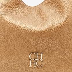 Pre Owned CH Carolina Herrera Metallic Gold Leather Chain Tassel Hobo