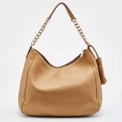 Pre Owned CH Carolina Herrera Metallic Gold Leather Chain Tassel Hobo