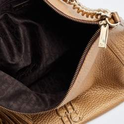 Pre Owned CH Carolina Herrera Metallic Gold Leather Chain Tassel Hobo