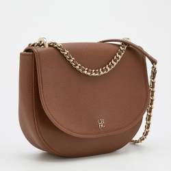 Pre Owned CH Carolina Herrera Brown Leather Flap Chain Shoulder Bag