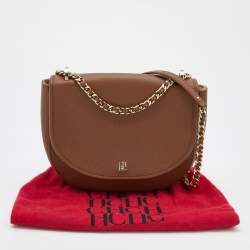 Pre Owned CH Carolina Herrera Brown Leather Flap Chain Shoulder Bag