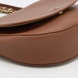 Pre Owned CH Carolina Herrera Brown Leather Flap Chain Shoulder Bag