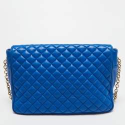 Pre Owned CH Carolina Herrera Blue Quilted Leather Flap Chain Shoulder Bag